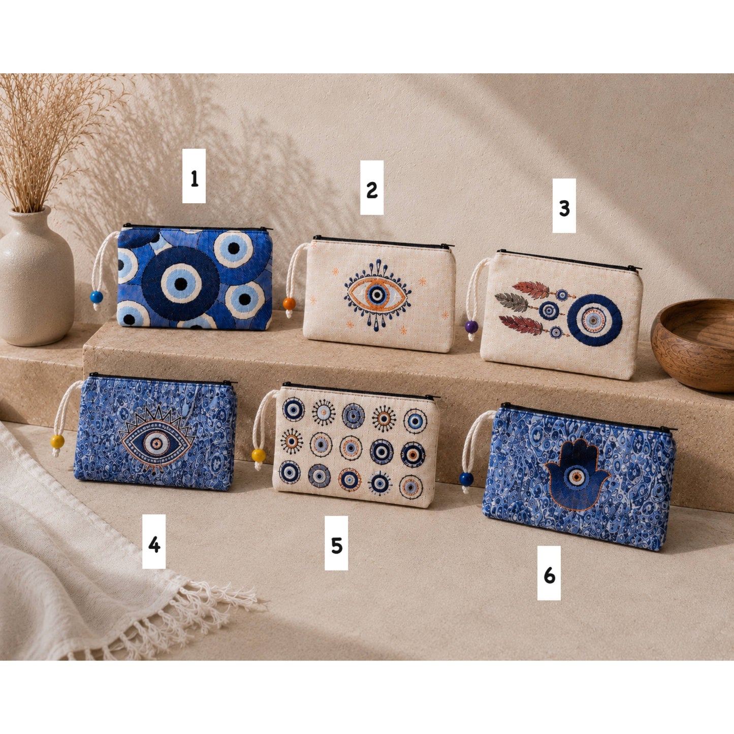 Evil Eye Pouch – Coin, Makeup Organizer- case of 6